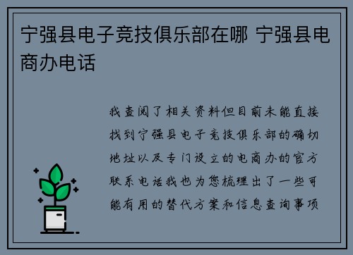 宁强县电子竞技俱乐部在哪 宁强县电商办电话